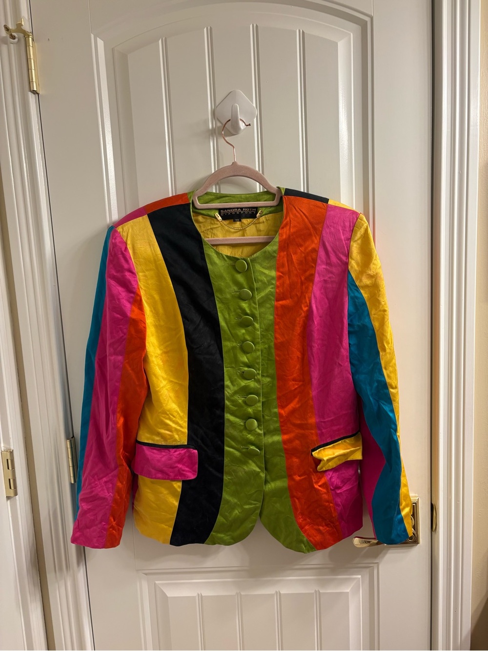 Sandra Roth• Silk Vintage Retro Color Block Jacket Size 10 Caio Sport READ